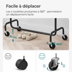Portant à vêtements mobile en acier inoxydable extensible