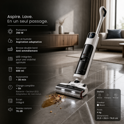 Aspirateur laveur Dreame K20 sans fil